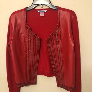 Faux leather embellished cardigan sweater